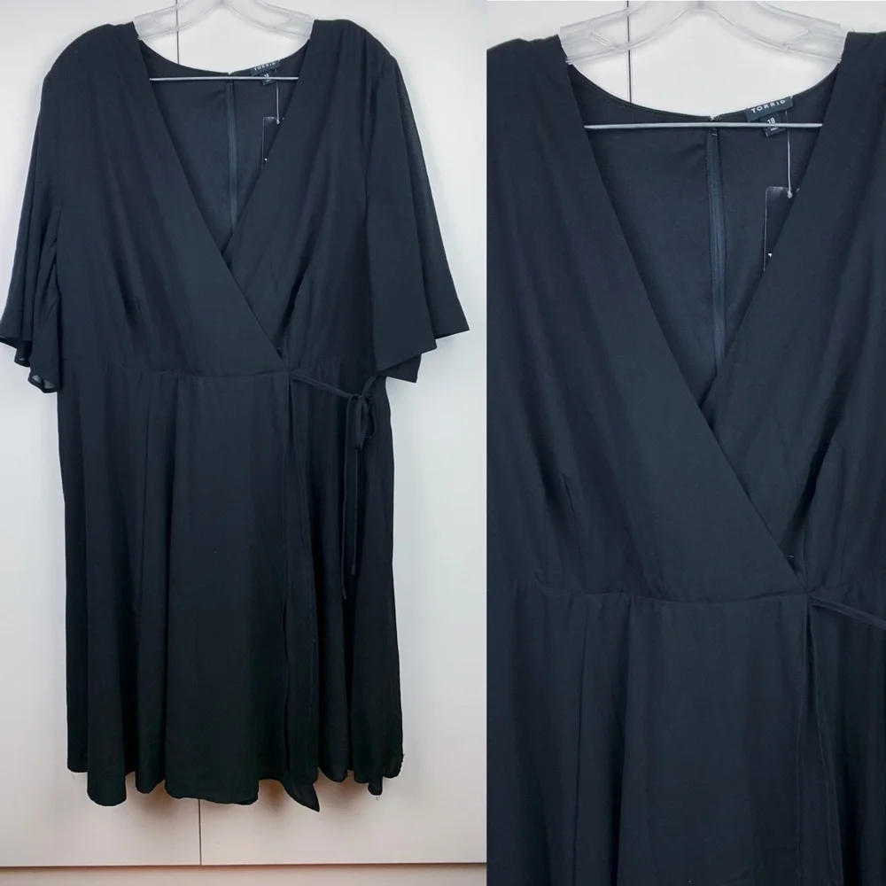 Torrid Faux Wrap Midi Dress Black NEW 18